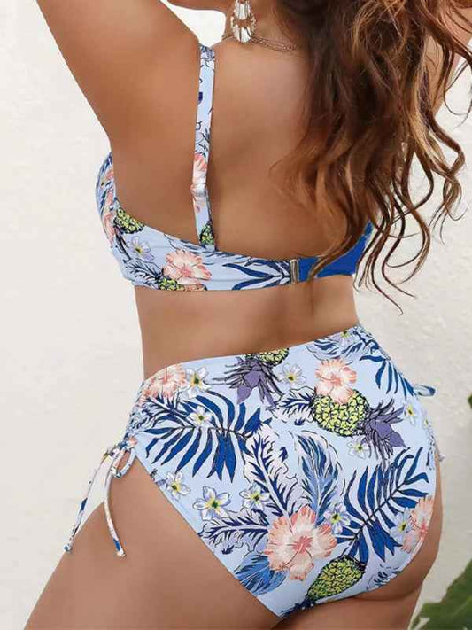 Plus Size Drawstring Floral Tankini