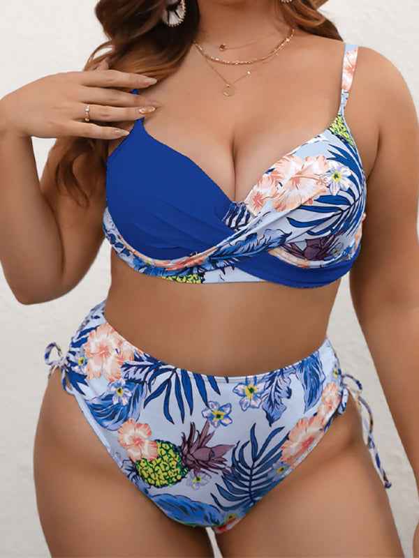 Plus Size Drawstring Floral Tankini