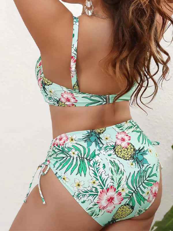 Plus Size Drawstring Floral Tankini