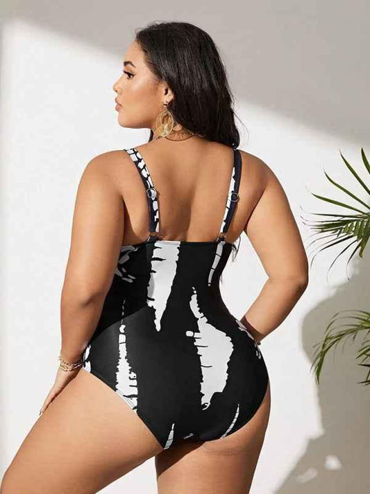 Plus Size One-Piece Bikini in Black and White - Shello's Creative Boutique