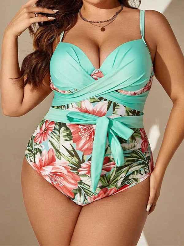 Large Size Sexy Swimsuit - Printed Hip-Covering Strappy One-Piece - Shello's Creative Boutique