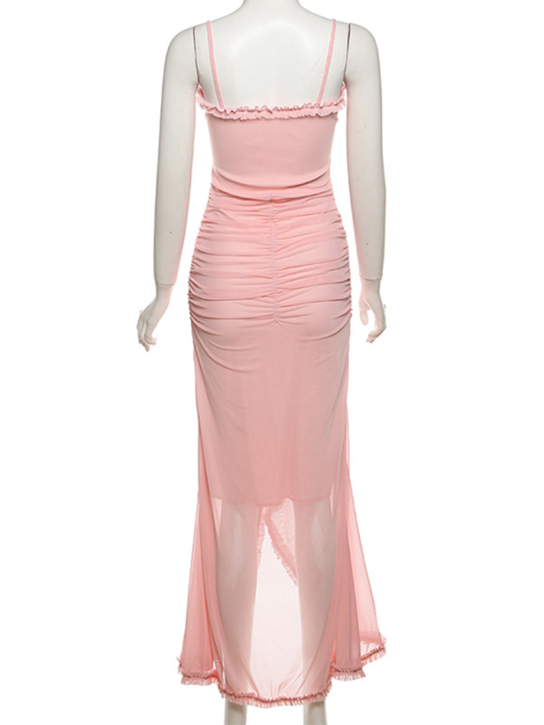 Women's new style hollow solid color slit irregular suspender dress Shello Creative Boutique