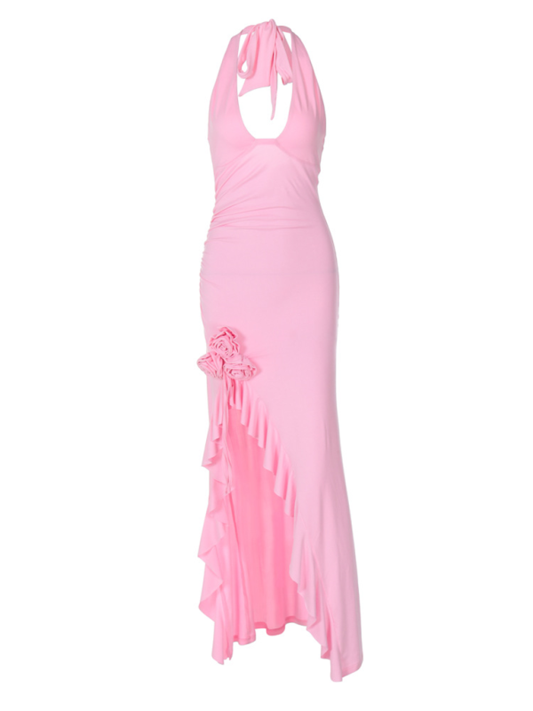 New Fashion Sexy Solid Color Slim High Waist V-neck Halter Backless Dress Shello's Creative Boutique