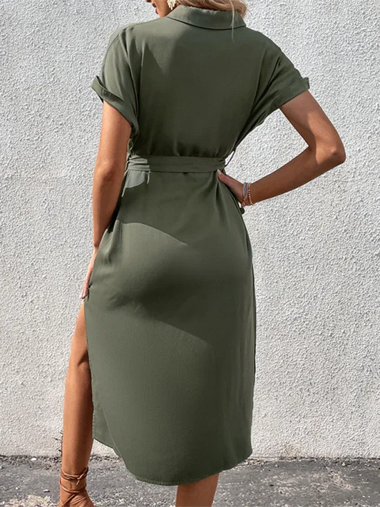 Women's Slit Solid Colour Dress – Effortless Style for Spring and Summer - Shello's Creative Boutique