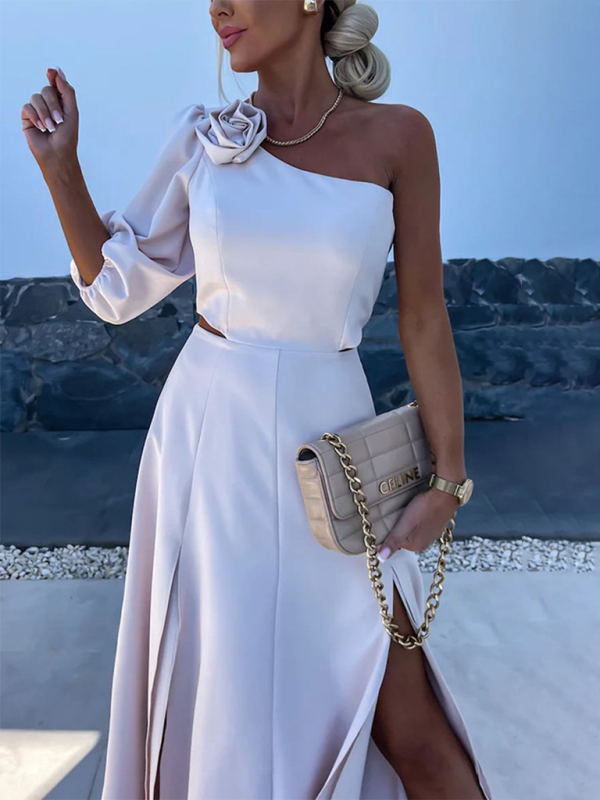New casual party slanted shoulder slit double layer dress Shello's Creative Boutique