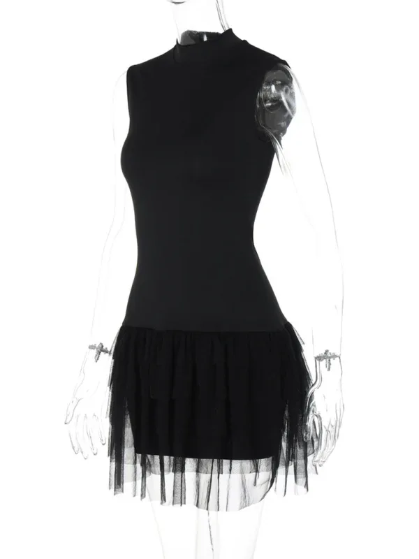 Women's Sleeveless Splicing Dress with Stand Collar - New Fashion Solid Colour Design - Shello's Creative Boutique