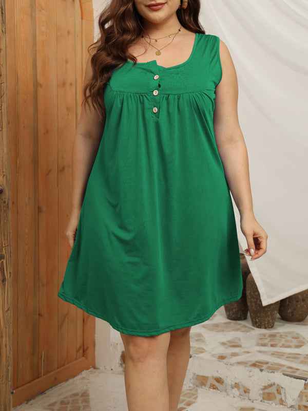 Large Size Loose Casual Buttoned Vest Sleeveless Dress – Effortless Spring-Summer Style!