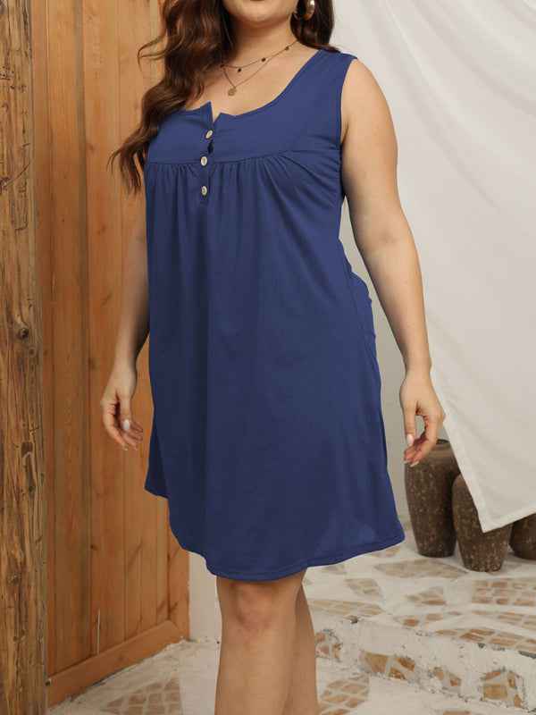 Large Size Loose Casual Buttoned Vest Sleeveless Dress – Effortless Spring-Summer Style!