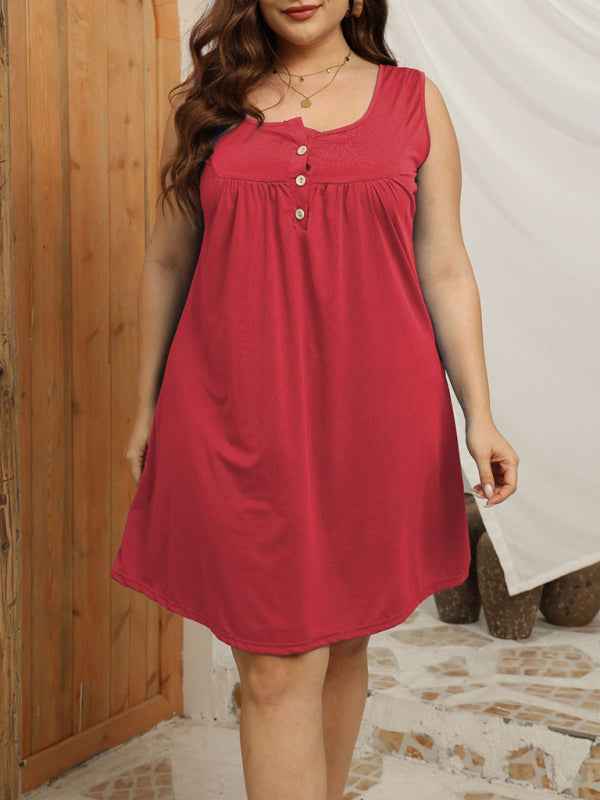 Large Size Loose Casual Buttoned Vest Sleeveless Dress – Effortless Spring-Summer Style!