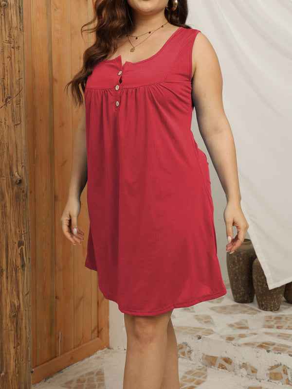 Large Size Loose Casual Buttoned Vest Sleeveless Dress – Effortless Spring-Summer Style!