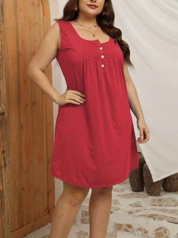 Large Size Loose Casual Buttoned Vest Sleeveless Dress – Effortless Spring-Summer Style!