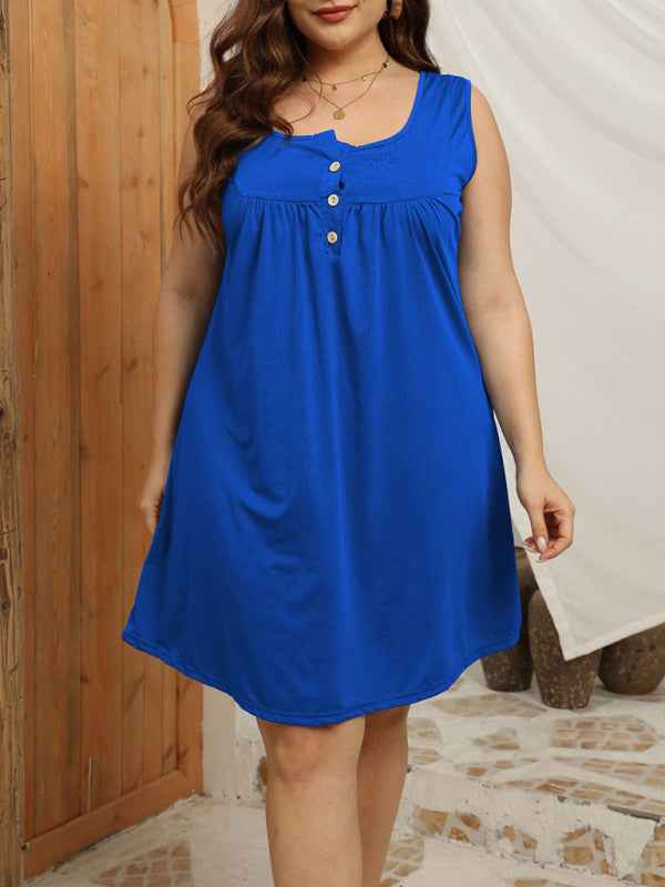 Large Size Loose Casual Buttoned Vest Sleeveless Dress – Effortless Spring-Summer Style!