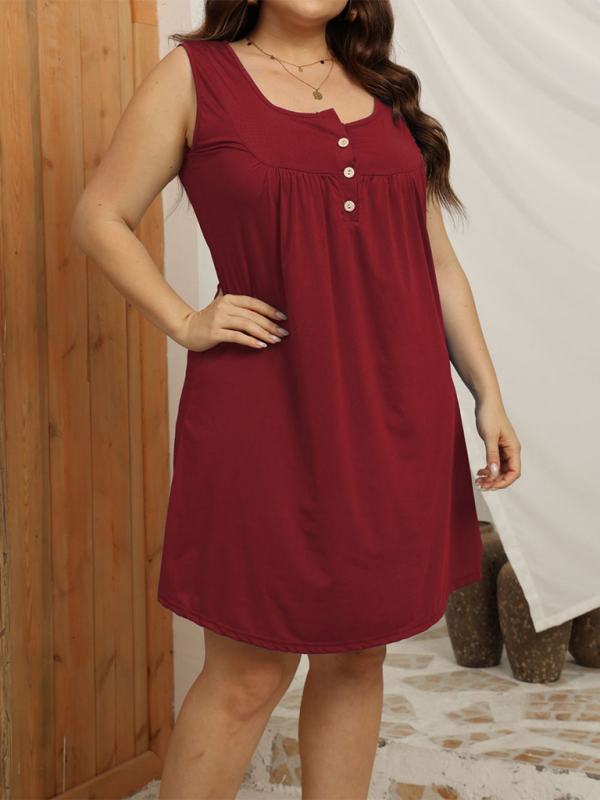 Large Size Loose Casual Buttoned Vest Sleeveless Dress – Effortless Spring-Summer Style!