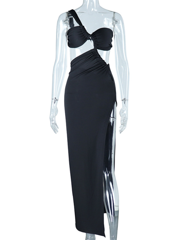 Off-shoulder solid color pullover sexy backless evening dress long slit dress Shello's Creative Boutique
