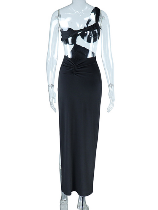Off-shoulder solid color pullover sexy backless evening dress long slit dress Shello's Creative Boutique