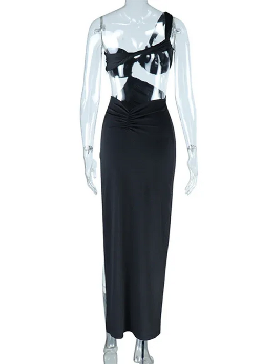 Off-Shoulder Backless Evening Dress with Long Slit - Solid Color Pullover - Shello's Creative Boutique