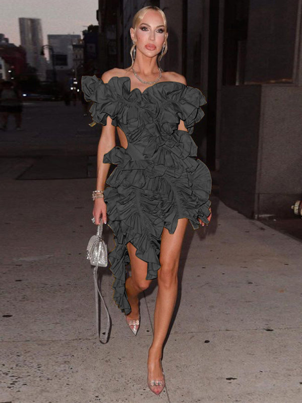 Women's new sleeveless pleated backless mini dress irregular curling sexy dress Shello's Creative Boutique