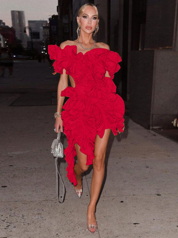 Women's new sleeveless pleated backless mini dress irregular curling sexy dress Shello's Creative Boutique