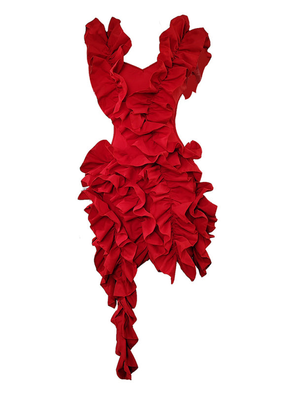 Women's new sleeveless pleated backless mini dress irregular curling sexy dress Shello's Creative Boutique