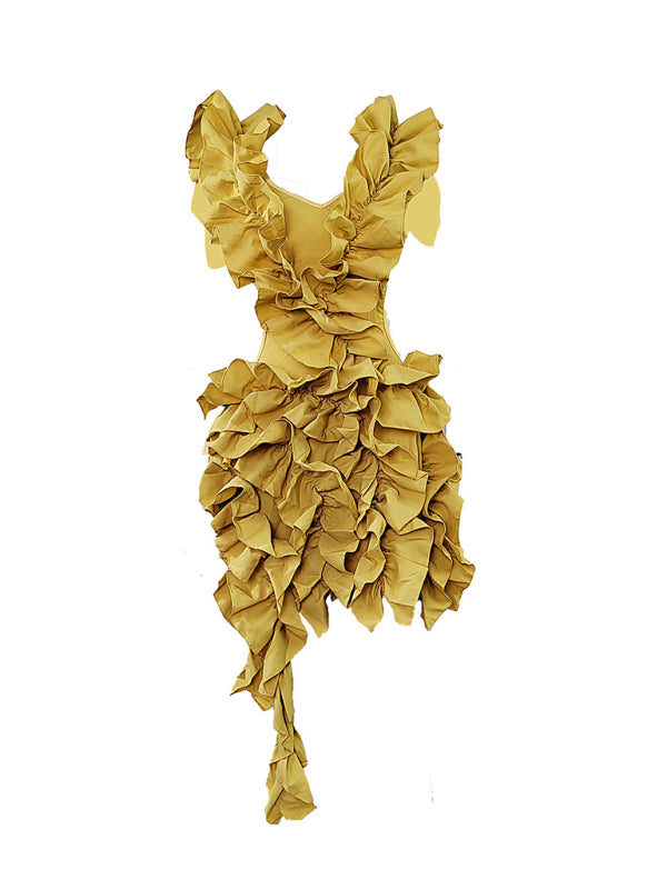 Women's new sleeveless pleated backless mini dress irregular curling sexy dress Shello's Creative Boutique