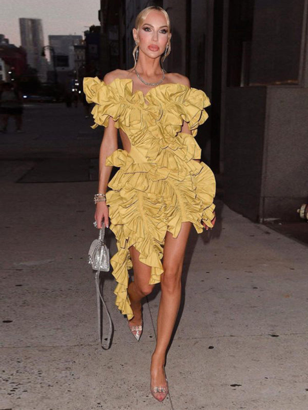 Women's new sleeveless pleated backless mini dress irregular curling sexy dress Shello's Creative Boutique