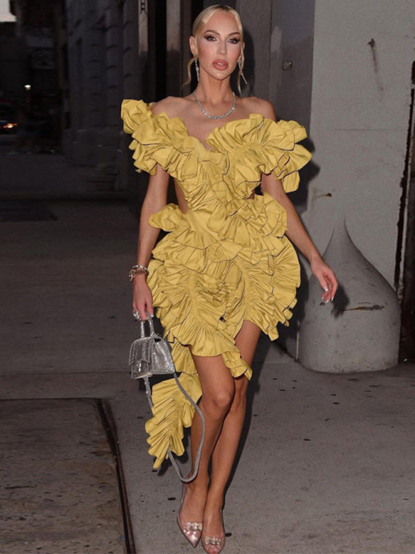 Women's new sleeveless pleated backless mini dress irregular curling sexy dress Shello's Creative Boutique