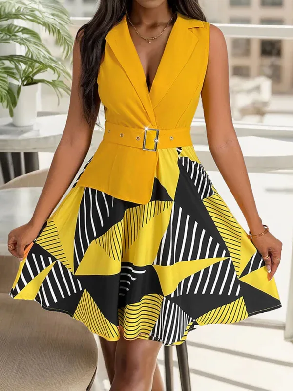 Women's Geometric Print Dress – Bold & Elegant Sleeveless Style for Every Occasion - Shello's Creative Boutique