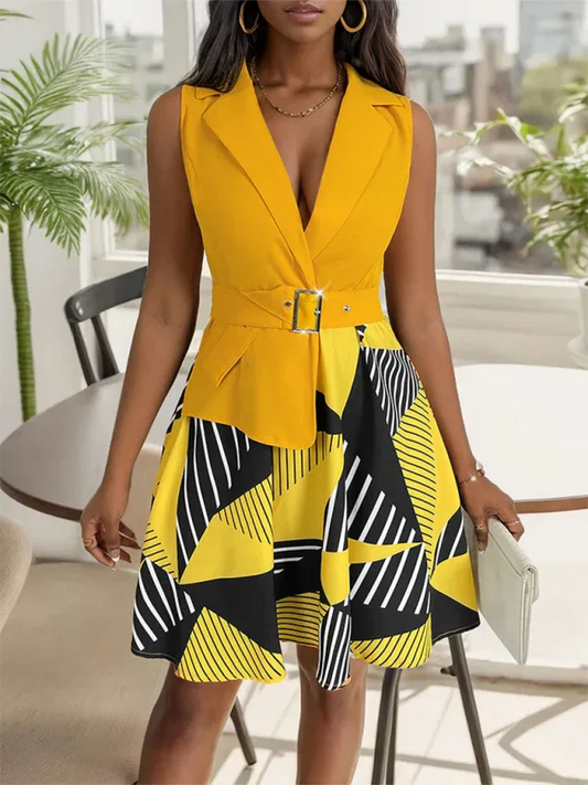 Women's Geometric Print Dress – Bold & Elegant Sleeveless Style for Every Occasion - Shello's Creative Boutique