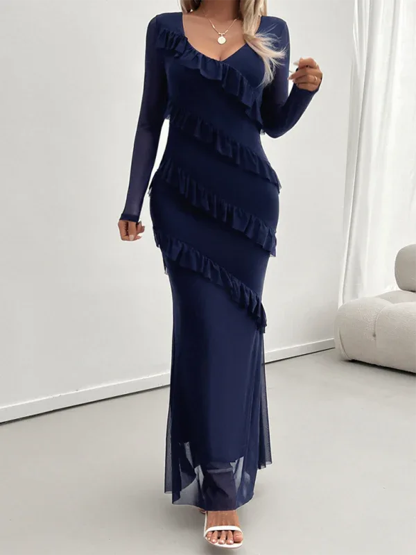 Long-Sleeved Slim V-Neck Dress for Women – Elevate Your Elegance and Confidence - Shello's Creative Boutique