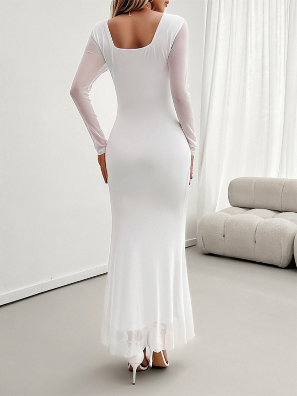Long-Sleeved Women's Temperament Slim Mesh V-Neck Dress – Unleash Your Confidence with Elegance