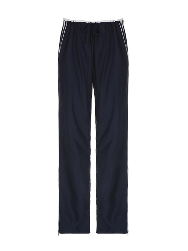 Street sports webbing contrast color casual pants elastic waist tie loose wide leg pants Shello's Creative Boutique