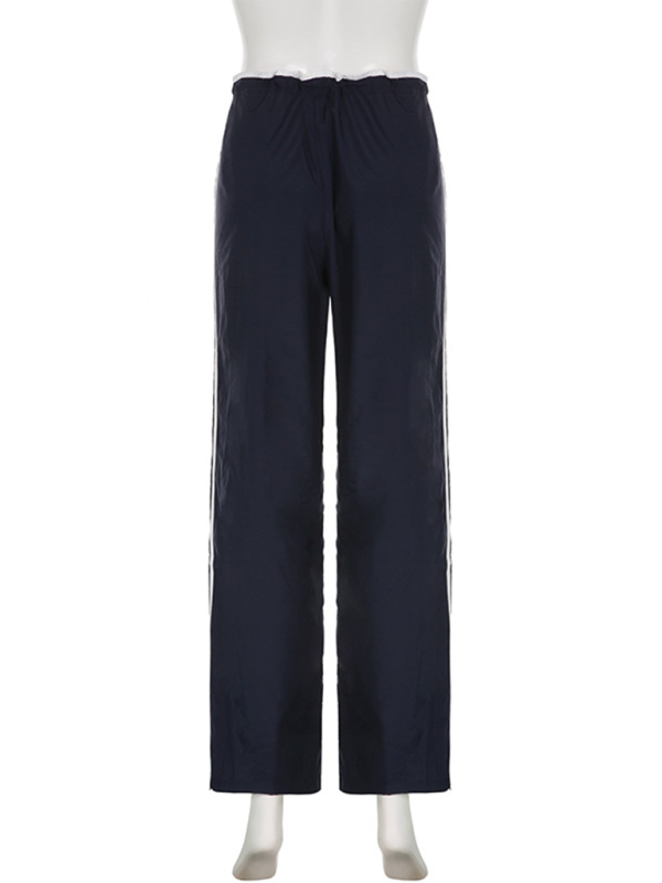 Street sports webbing contrast color casual pants elastic waist tie loose wide leg pants Shello's Creative Boutique