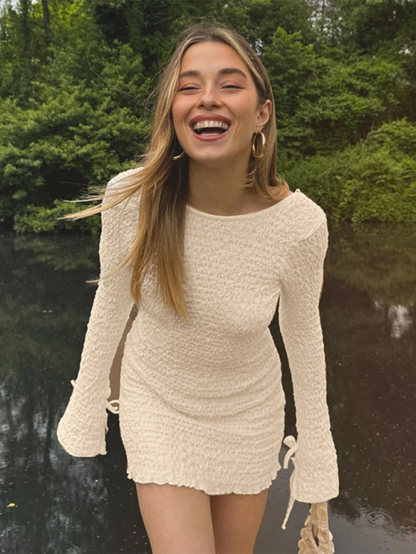 New Fashion Round Neck Long Sleeve Hot Girl Sexy Tight Hip Dress