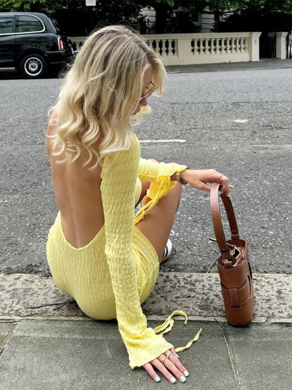 New Fashion Round Neck Long Sleeve Hot Girl Sexy Tight Hip Dress