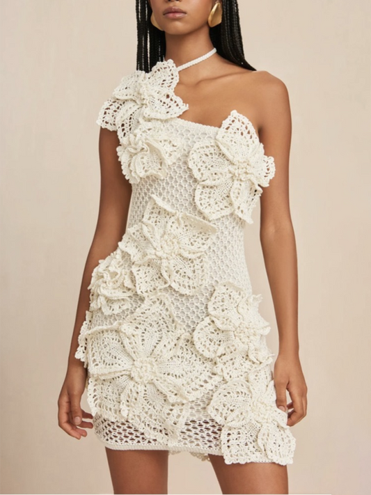 Fashionable Halterneck 3D Holiday Style Floral Dress – A Stunning Statement for Every Celebration