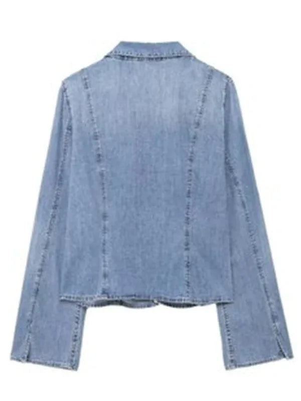 Women's Denim Shirt with Pussy Bow - Shello's Creative Boutique
