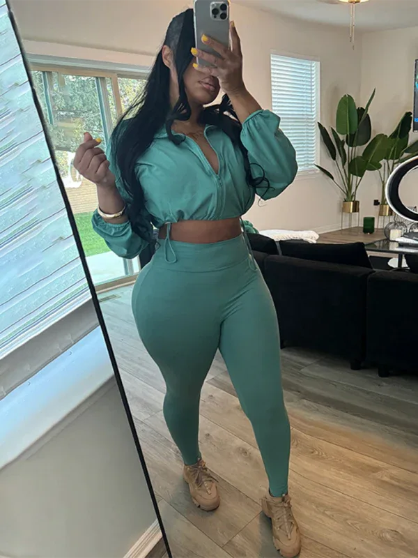 New Sexy Drawstring Waist Suit with Belly Top and High Waist Tight Pants for Effortless Style - Shello's Creative Boutique