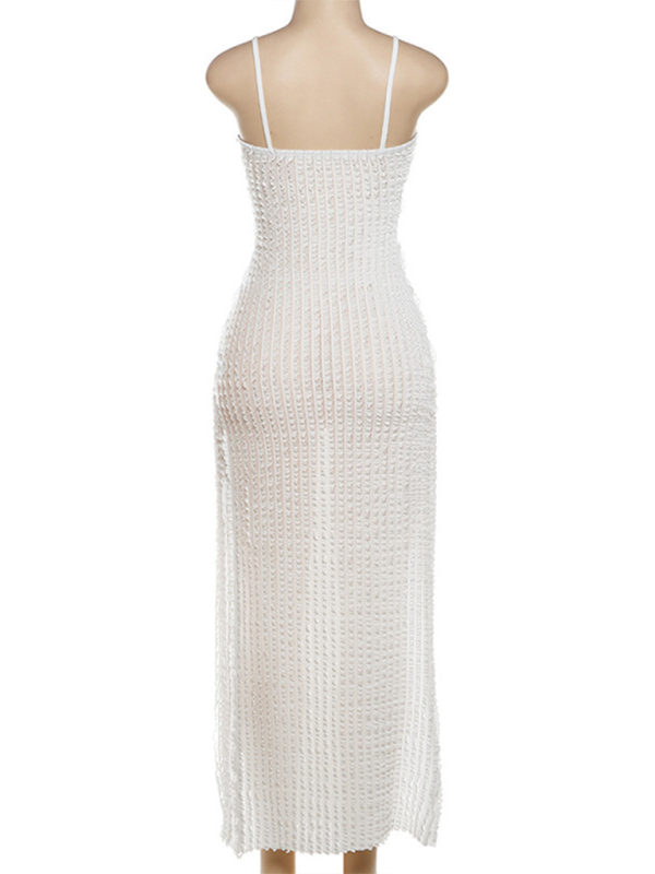 Women's sexy slit leg-lengthening suspender low-cut slim-fitting dress Shello Creative Boutique