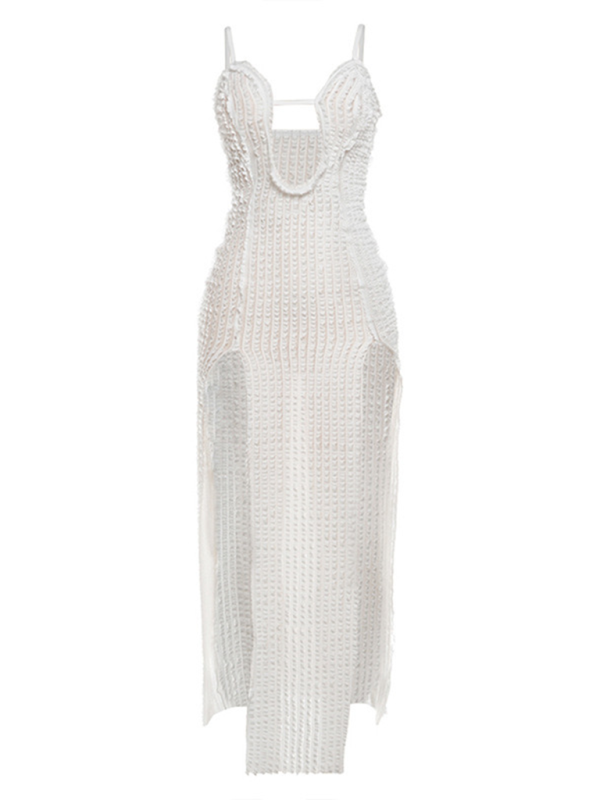 Women's sexy slit leg-lengthening suspender low-cut slim-fitting dress Shello Creative Boutique
