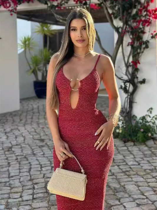 Metallic Embellished Woolen Suspender Dress – Glamour Meets Effortless Sophistication