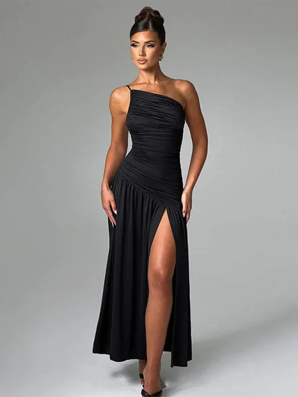 Strapless Off-Shoulder Dress with Gathered Slit - Perfect for Special Occasions - Shello's Creative Boutique