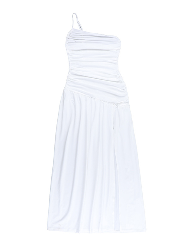 Strapless off-shoulder gathered slit A-line dress Shello's Creative Boutique