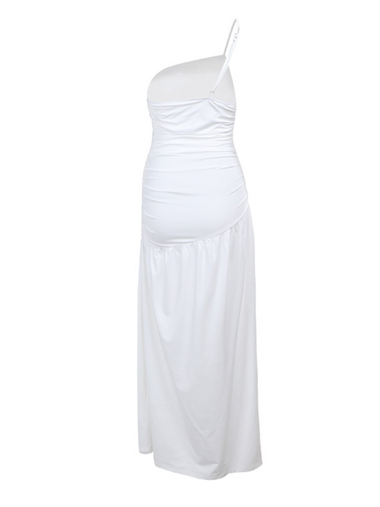 Strapless off-shoulder gathered slit A-line dress Shello's Creative Boutique