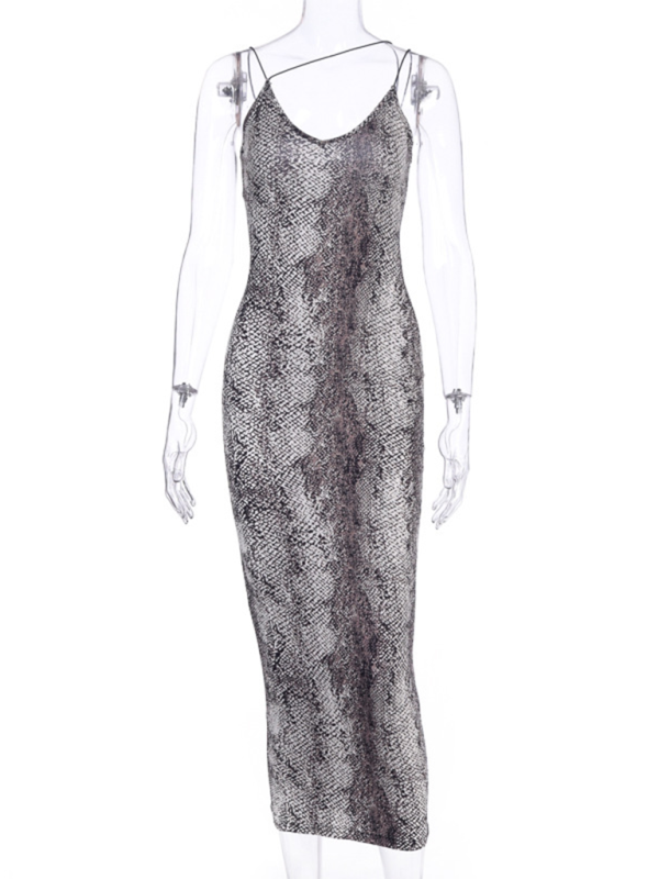 Suspender Sleeveless V-neck Leopard Snake Print Dress Fashion Sexy Midi Dress Shello's Creative Boutique