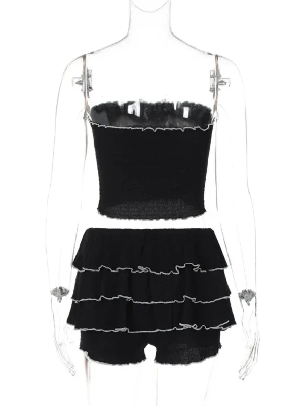 Fashionable and Sexy Tube Top Pleated Cake Skirt Suit - Shello's Creative Boutique