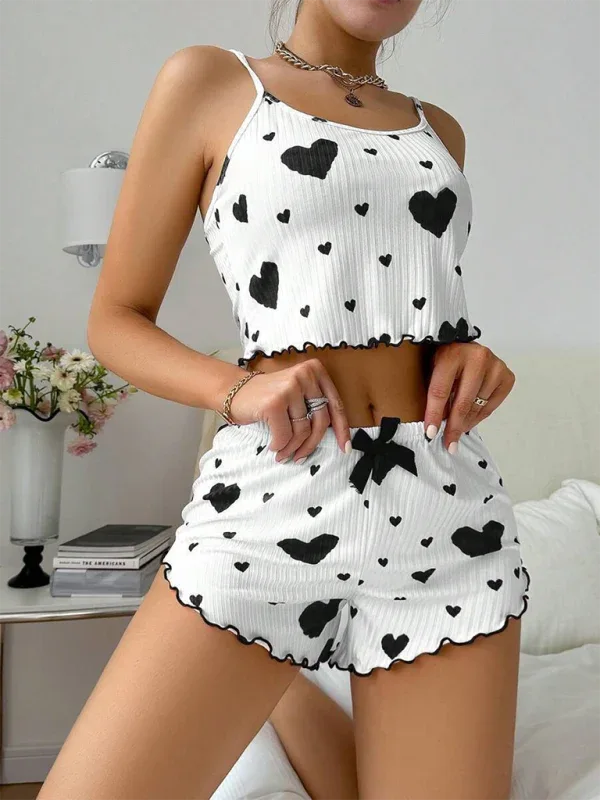 Halloween Erotic Lingerie Christmas Love Print Sweet Suspender Shorts Set - Shello's Creative Boutique