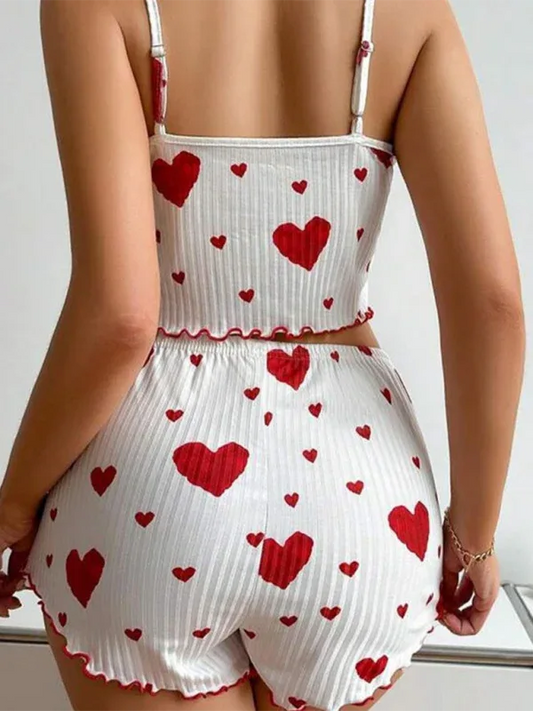 Halloween Erotic Lingerie Christmas Love Print Sweet Suspender Shorts Set - Shello's Creative Boutique