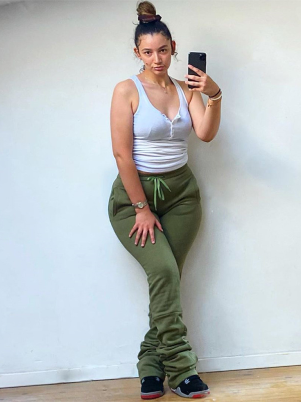 Women's Solid Color High Waisted Shrink Pleat Drawstring Casual Stacked Pants—Stylish and Comfortable