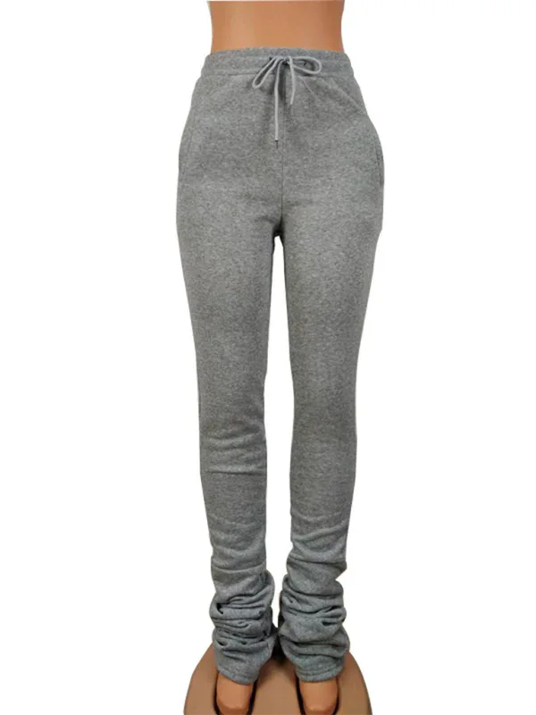 Women's High Waisted Stacked Pants with Shrink Pleat Drawstring – Stylish and Comfortable Casual Wear - Shello's Creative Boutique