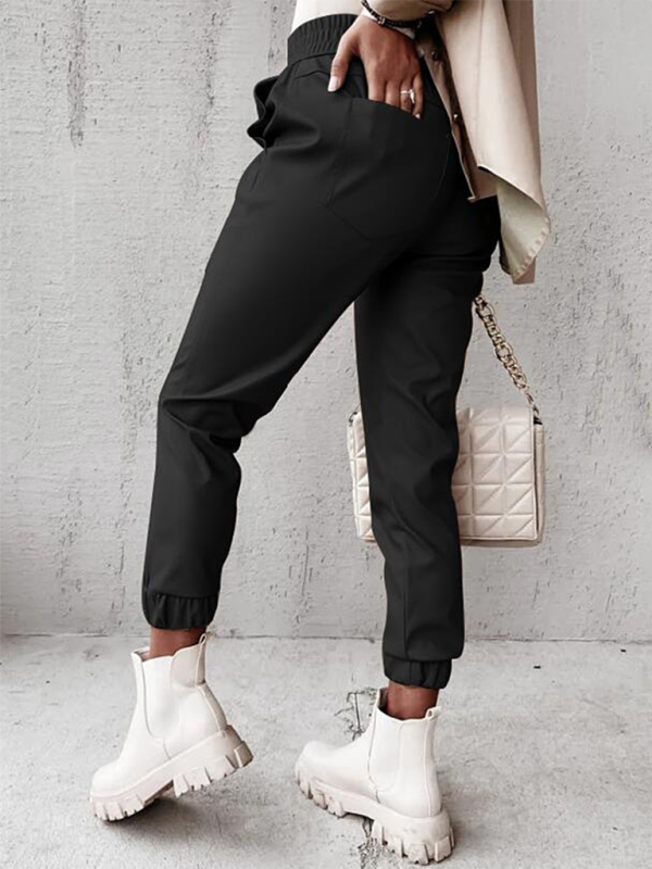 Women's Fashion Mid Waist Casual Leather Pants—Chic and Versatile